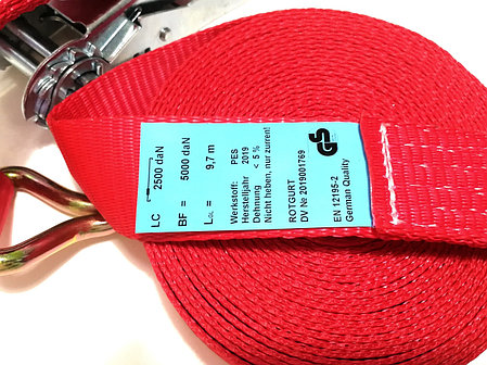 Лента PES с двойным крюком RotGurt, BS 6000 daN, 50мм, 9,7м, DDLR9G2CBK, фото 2