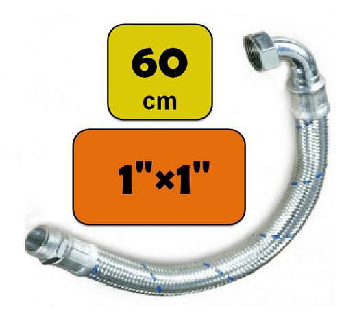 Шланг водопроводный антивибрационный в мет. оплетке диам.25мм (1") с коленом, фото 2
