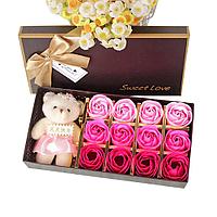 Подарочный набор 12 мыльных роз  Мишка Розовые оттенки