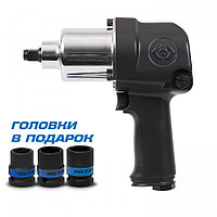 P33411-050B KING TONY Гайковерт пневматический ударный 1/2", 881 Нм, в комплекте 3 торцевые головки KING TONY