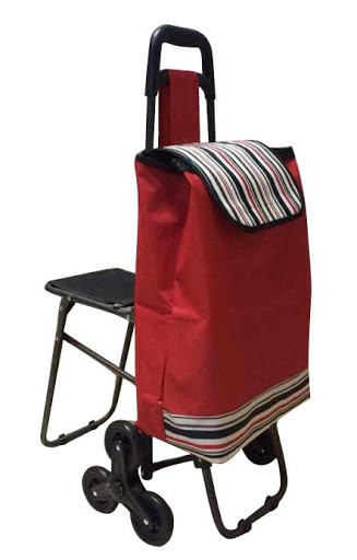 Сумка-тележка хозяйственная со стульчиком на 6 колесах Красный - фото 1 - id-p142538569