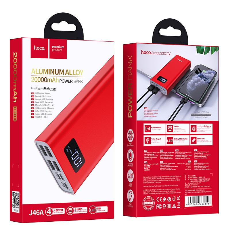 Внешний аккумулятор Hoco J46A 20000mAh цвет: красный - фото 1 - id-p142540008