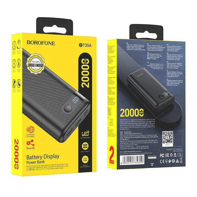 Внешний аккумулятор BOROFONE BT35A 20000mAh цвет: черный - фото 1 - id-p142539988