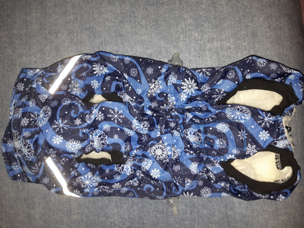 Жилет для собак на подкладке Флис - Ранняя Зима с рисунком "Синие снежинки" - фото 2 - id-p142540518