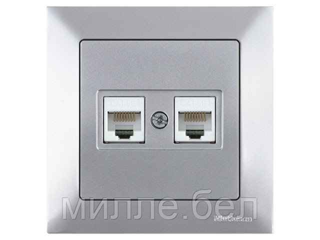 Розетка компьютерная 2xRJ45 (Cat5e, скрытая) серебро, DARIA, MUTLUSAN ((2xRJ 45) 8-pin, соединения типа 568A - фото 1 - id-p142546755