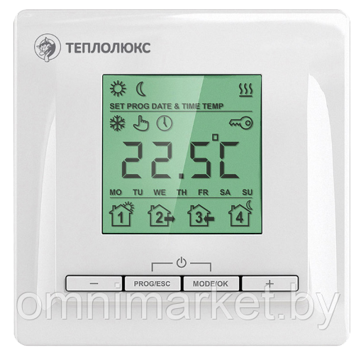 Электронный программируемый терморегулятор ТР 520 "Теплолюкс" с ЖК-дисплеем, белый