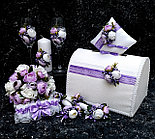 Комплект свадебных бокалов и свечей "Пионы" в сиреневом цвете, фото 4