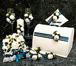 Комплект свадебных бокалов и свечей "Пионы" в изумрудном цвете, фото 4