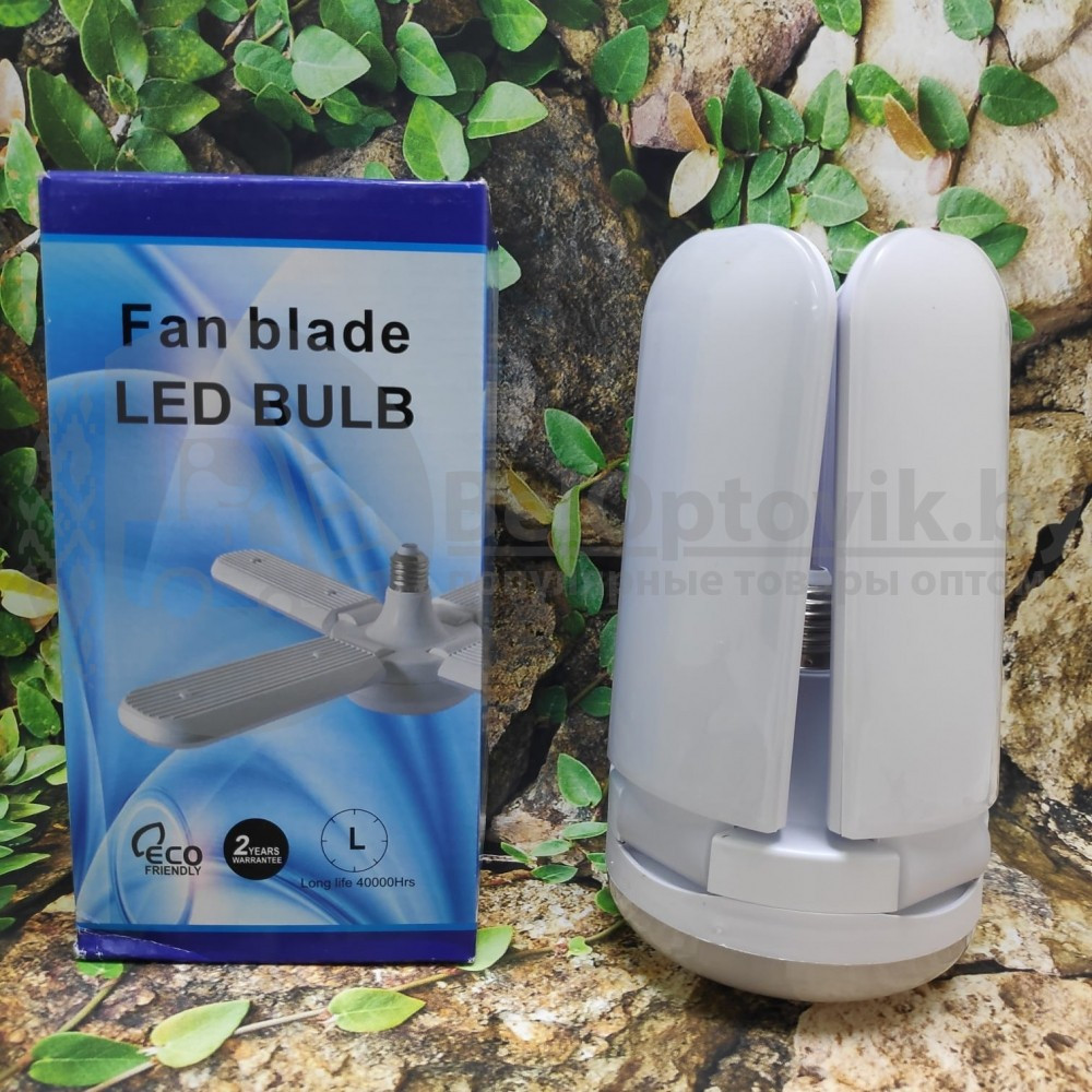 Складная светодиодная лампа в форме вентилятора Fan Blade Led Bulb 75W E27 с четырьмя лопастями (белая) - фото 2 - id-p142599931