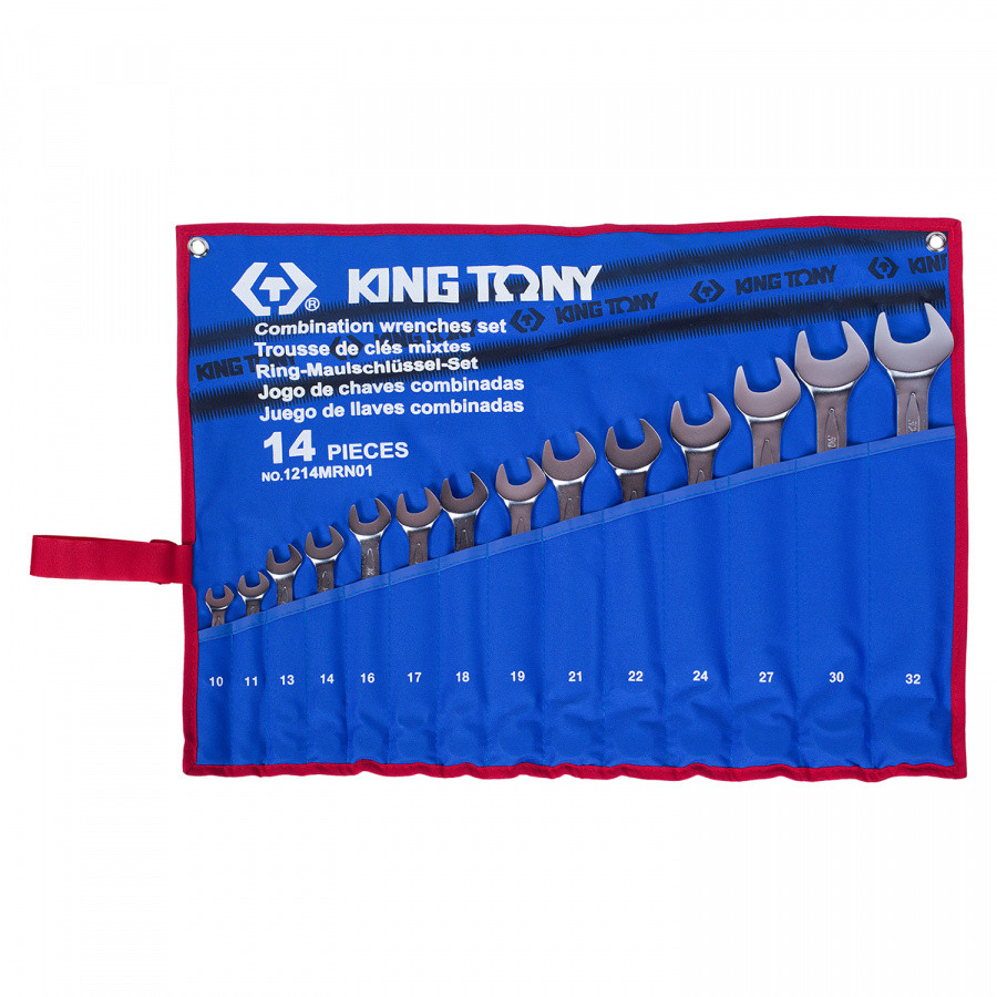 1214MRN01 KING TONY Набор комбинированных ключей, 10-32 мм, чехол из теторона, 14 предметов KING TONY