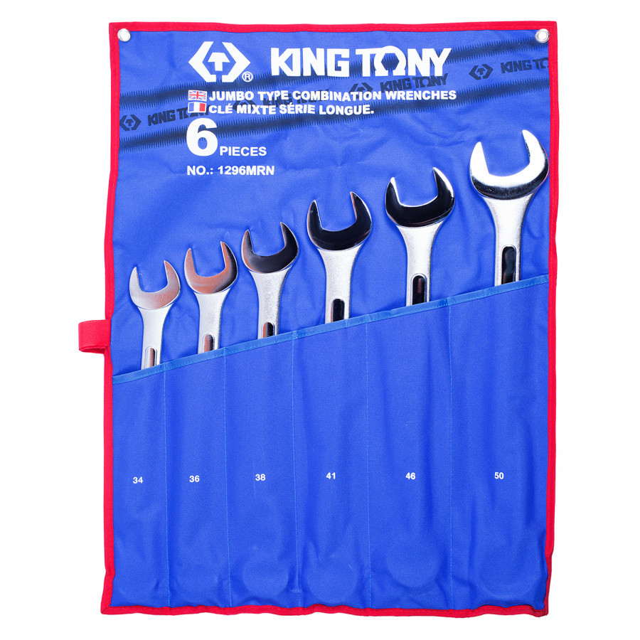 1296MRN KING TONY Набор комбинированных ключей, 34-50 мм, чехол из теторона, 6 предметов KING TONY 1296MRN - фото 1 - id-p142619545