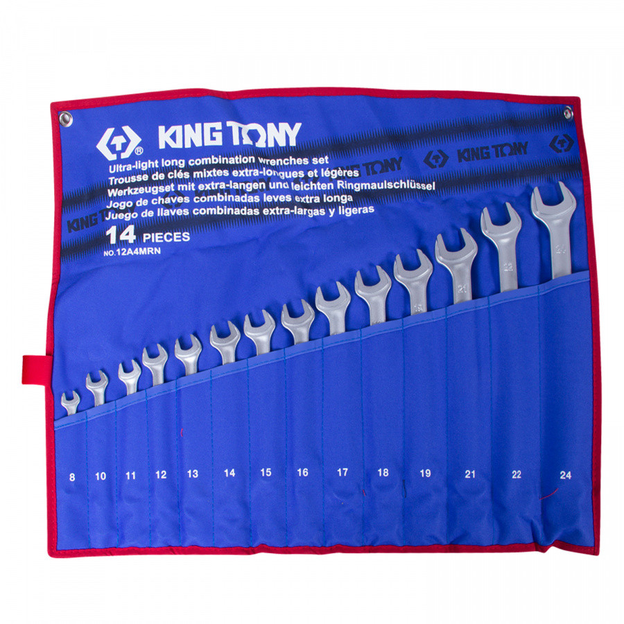 12A4MRN KING TONY Набор комбинированных удлиненных ключей, 8-24 мм, чехол из теторона, 14 предметов KING TONY - фото 1 - id-p142619551
