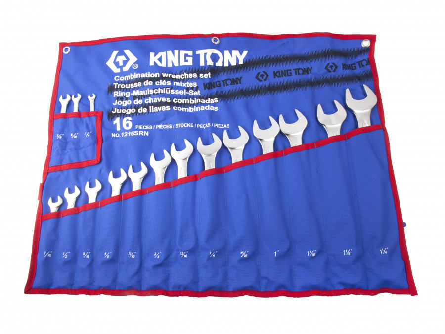 1216SRN KING TONY Набор комбинированных ключей, 1/4"-1" 1/4", 16 предметов KING TONY 1216SRN - фото 1 - id-p142619554