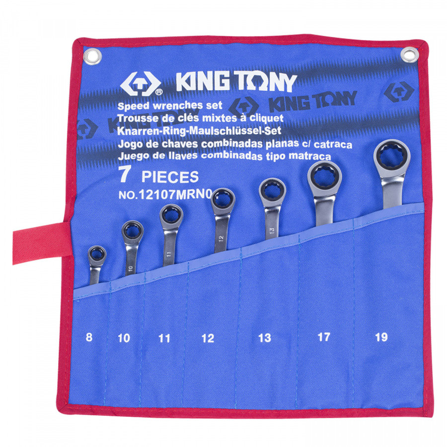 12107MRN01 KING TONY Набор комбинированных трещоточных ключей, 8-19 мм, чехол из теторона, 7 предметов KING - фото 1 - id-p142619584