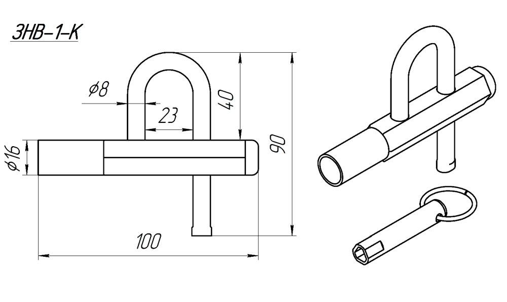 Замок навесной ЗНВ 1-К под один трехгранный ключ - фото 2 - id-p121403508