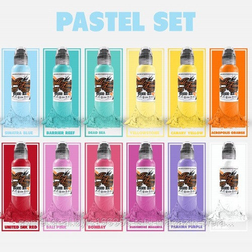 Краска World Famous Tattoo Ink — Сет «Color Pastel Set» 30мл (1 Oz) 12шт
