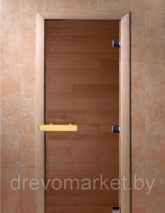 Двери для бани 800*2000, DW стекло, цвет-бронза, коробка осина