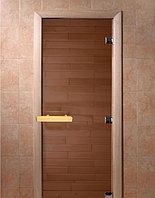 Двери для бани 700*2000, стекло, цвет-бронза, коробка осина