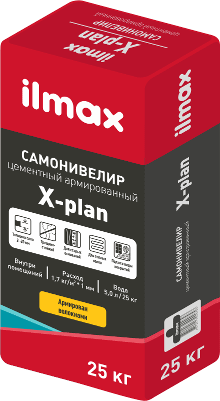 Самонивелир цементный армированный ilmax X-plan 25 кг.