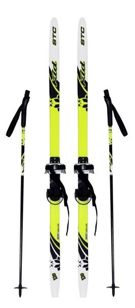 Лыжный комплект STC 130 см с палками и с полужесткими креплениями - фото 1 - id-p112592535