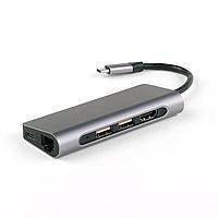 USB-концентратор IQFuture IQ-C7 Type-C USB Hub 7 в 1, USB-C PD, 2 порта USB 3.0, RJ-45, HDMI, Micro/SD