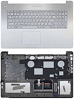 Клавиатура для ноутбука Asus N750, N750J, N750JK, N750JV серебряная, с подсветкой, верхняя панель в сборе