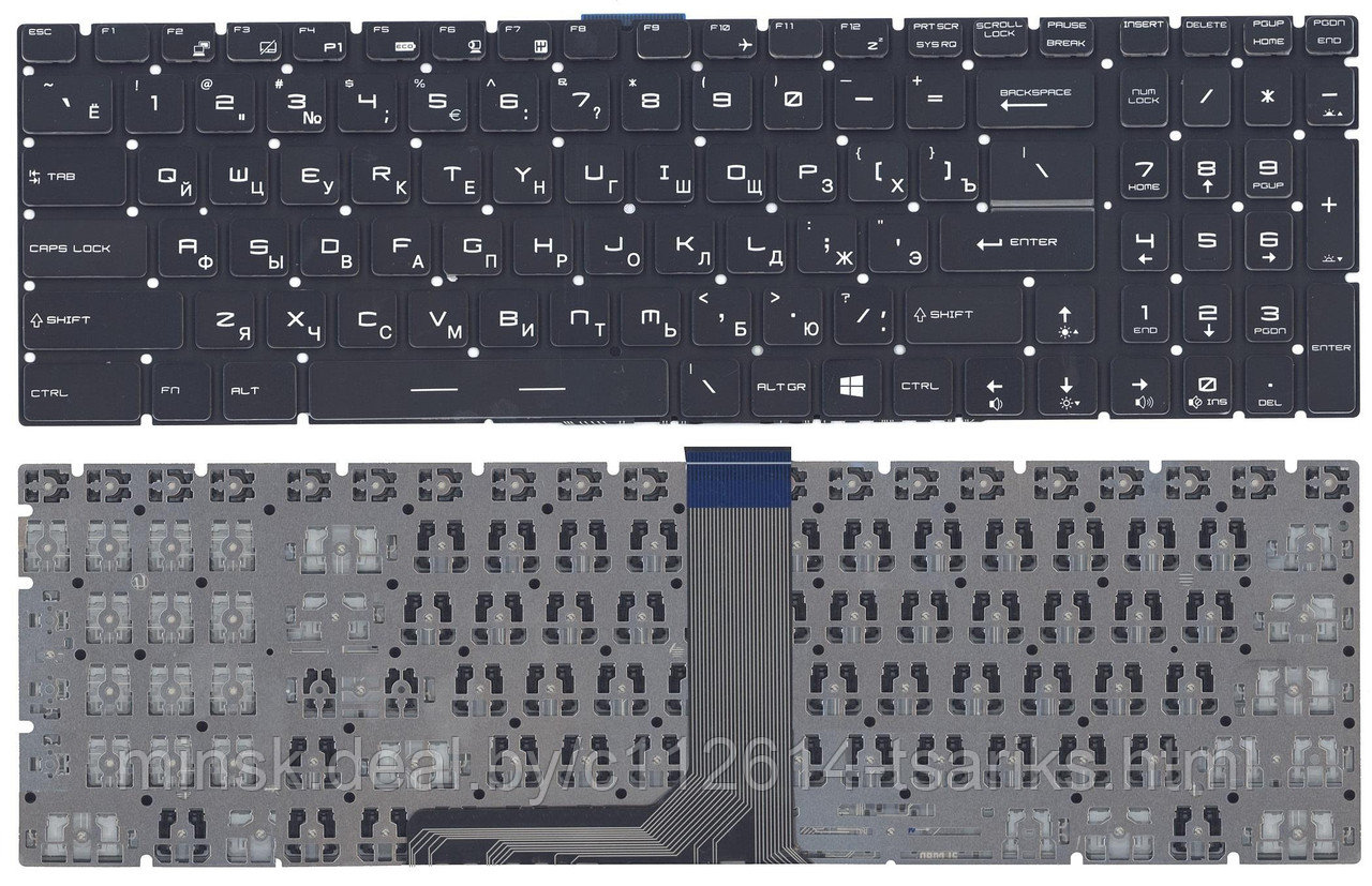 Клавиатура для ноутбука MSI GS60, GS70, GP62, GL72, GE72, GT72 черная, без рамки, подсветка белая - фото 1 - id-p139843019
