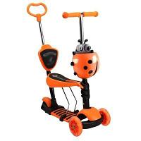 Самокат 5 в 1, самокат - беговел "Божья коровка", самокат трансформер Scooter, беговел,  4110, оранжевый