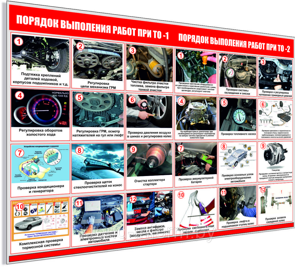 ПЛАКАТ 45д  Порядок выполнения работ при проведении ТО-1 и ТО-2 р-р 70*50 см на ПВХ