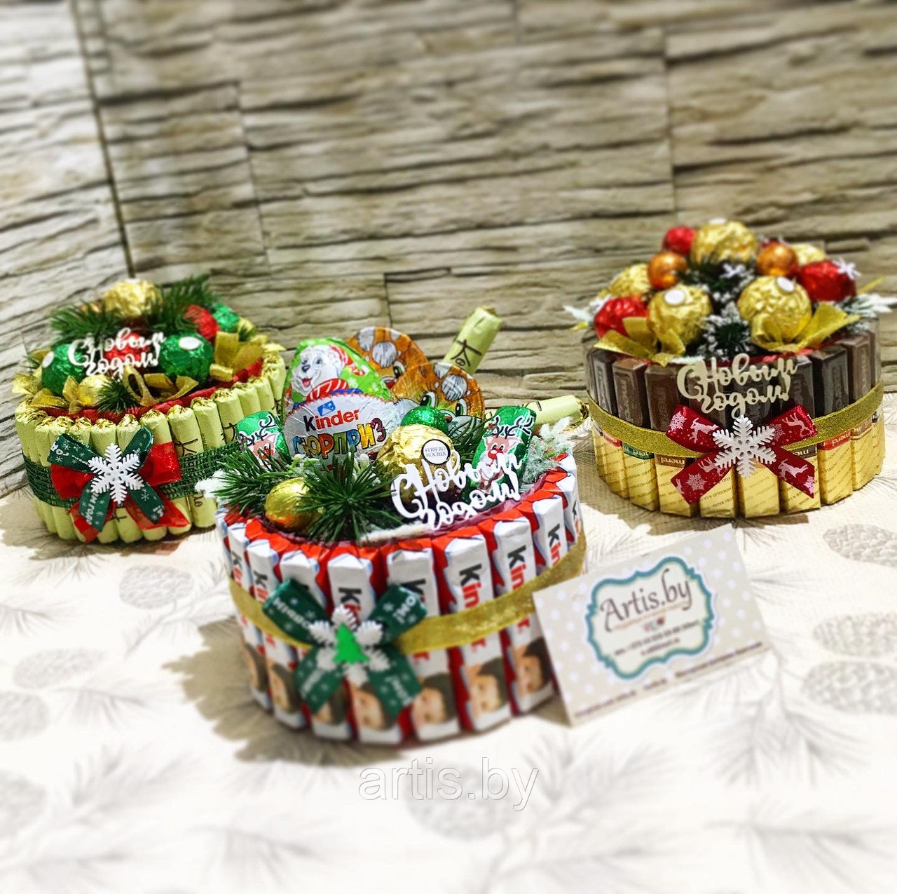 Композиция из конфет и шоколада "Новогодний тортик" - фото 5 - id-p122673091