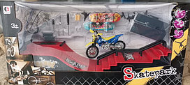 Набор фингер 2 Скамейки под фингерборд 2 скейта и мотоцикл.Рампа для фингерборда