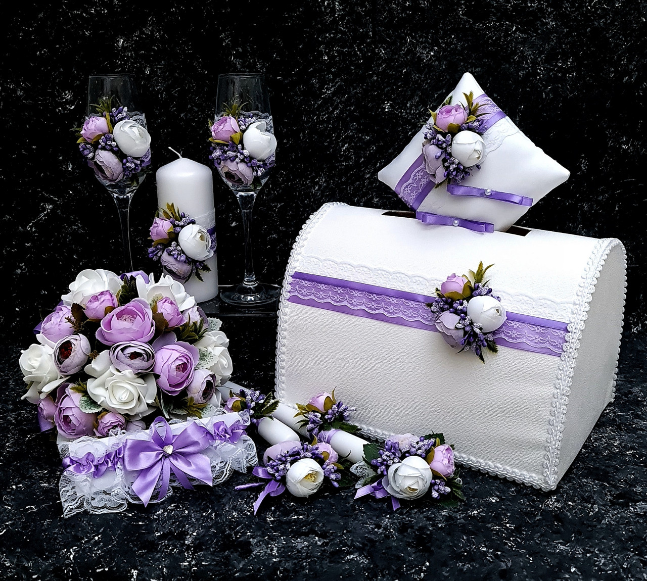 Свадебный набор "Пионы" в сиреневом цвете