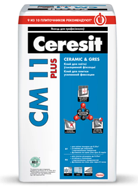 Ceresit CM 11 Plus - Клеевой состав повышенной фиксации (для крупной плитки), Ceresit CM 11 Plus ,25 кг.