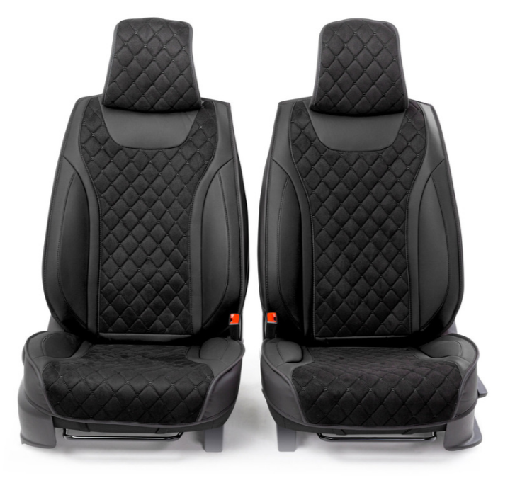 Каркасные 3D накидки на передние сиденья "Car Performance", 2 шт., экокожа/алькантара CUS-3044 BK/BK
