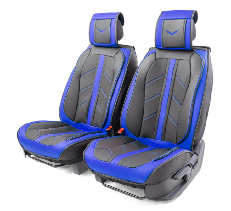 Каркасные 3D накидки на передние сиденья "Car Performance", 2 шт., экокожа черно-синие