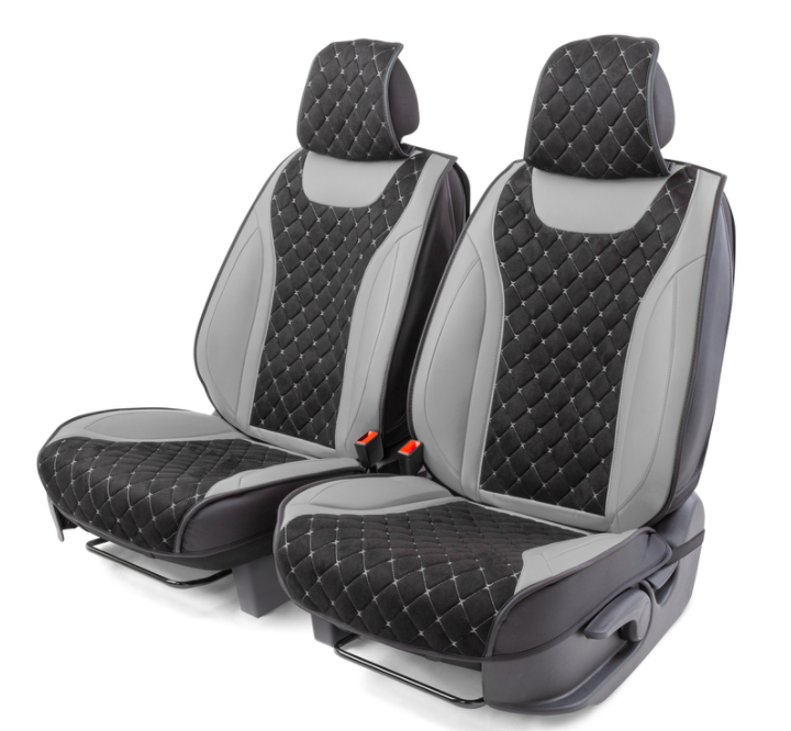 Каркасные 3D накидки на передние сиденья "Car Performance", 2 шт., экокожа/алькантара CUS-3044 BK/GY