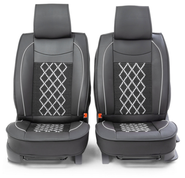 Каркасные накидки на передние сиденья "Car Performance", 2 шт., экокожа CUS-2092 BK/GY - фото 3 - id-p143092830