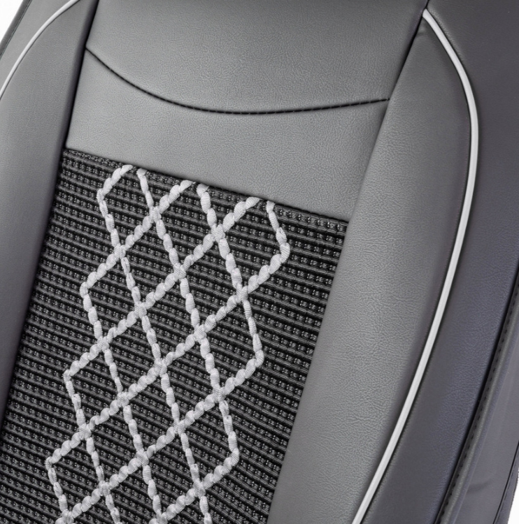 Каркасные накидки на передние сиденья "Car Performance", 2 шт., экокожа CUS-2092 BK/GY - фото 4 - id-p143092830