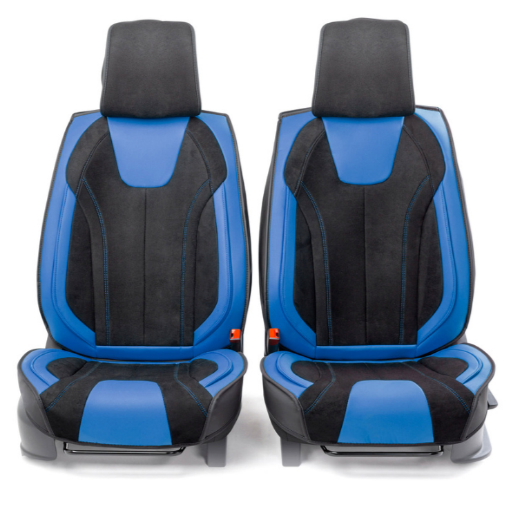 Каркасные 3D накидки на передние сиденья "Car Performance", 2 шт., экокожа/алькантара CUS-3034 BK/BL - фото 3 - id-p143092994