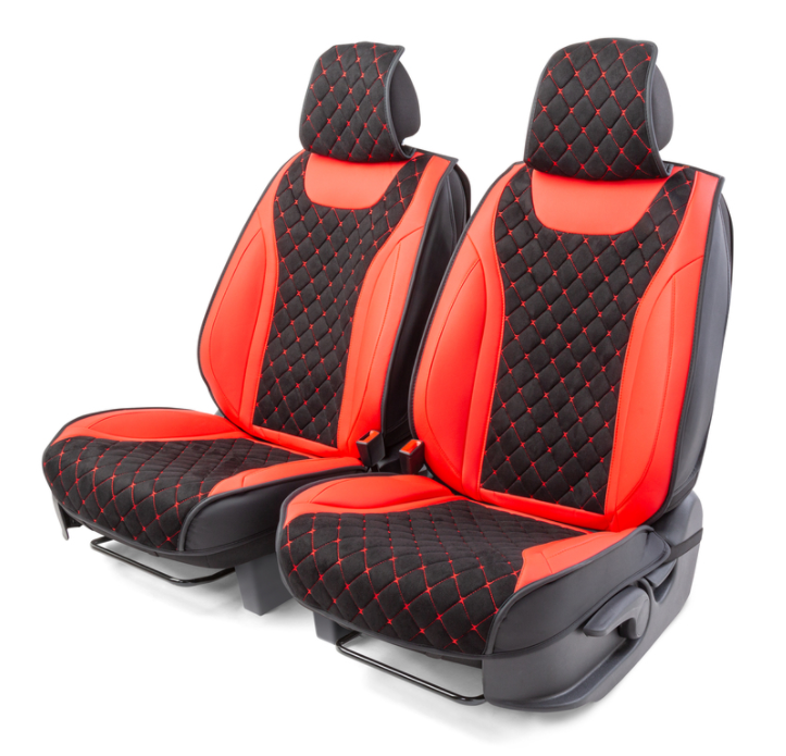 Каркасные 3D накидки на передние сиденья "Car Performance", 2 шт., экокожа/алькантара CUS-3044 BK/RD - фото 1 - id-p143093028