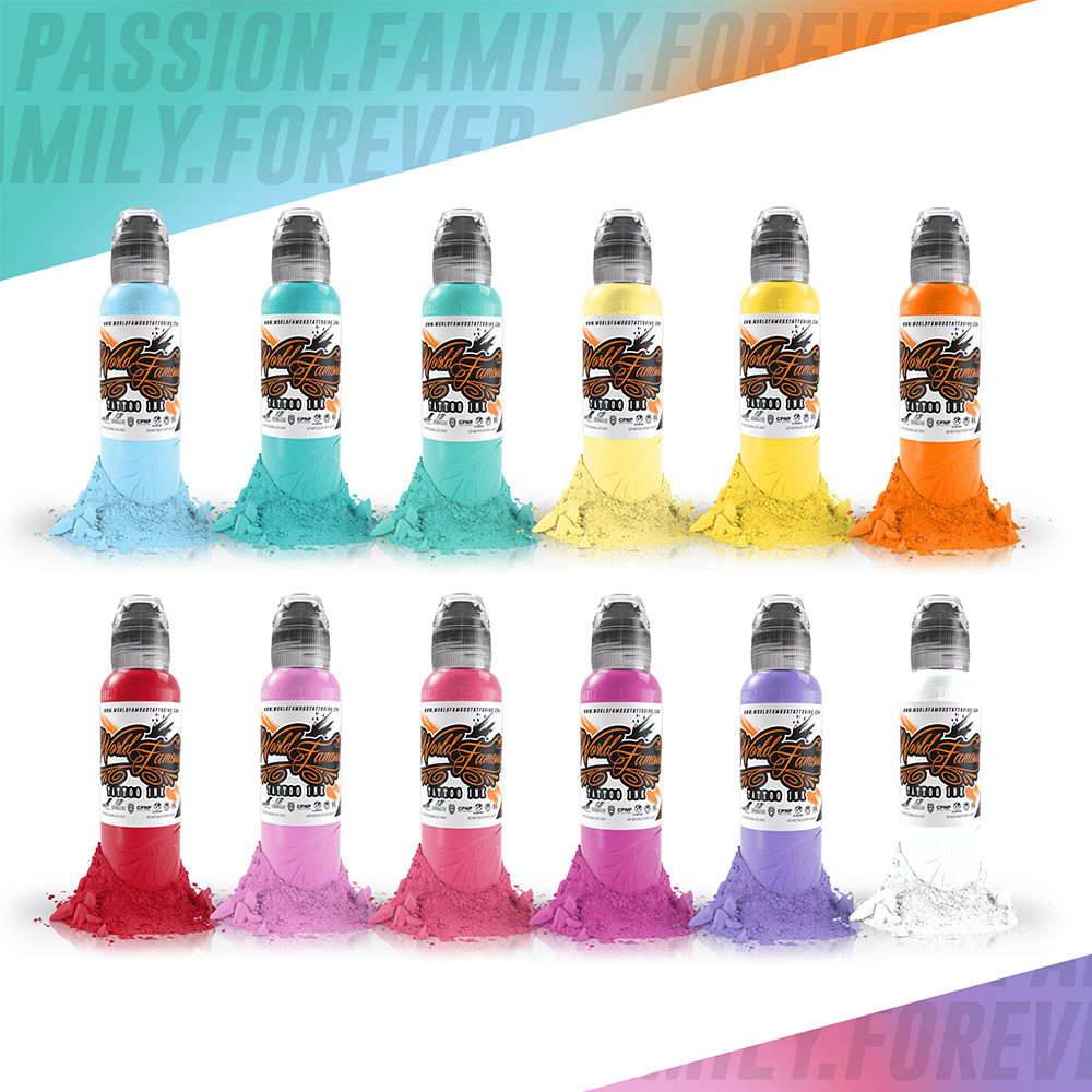 Краска World Famous Tattoo Ink 12 Color Pastel Set