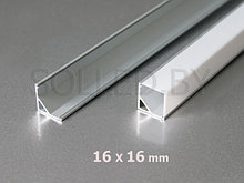 Алюминиевый профиль угловой с угловым экраном 16х16х для LED ленты