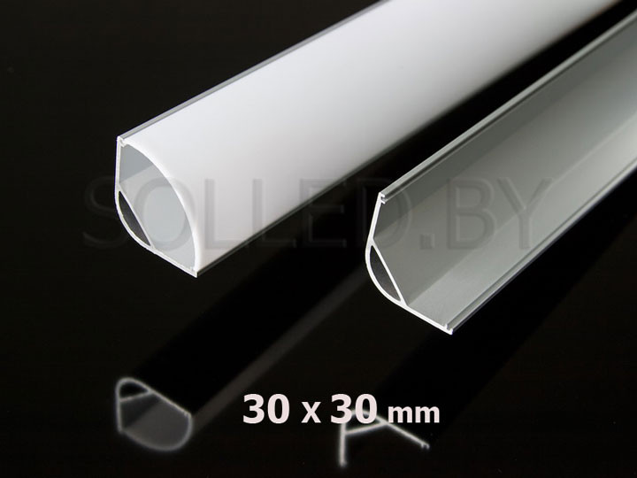 Алюминиевый профиль угловой с экраном 30х30 для LED ленты