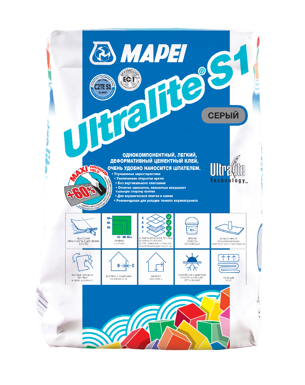 Клей для крупноформатной плитки ULTRALITE S1       MAPEI