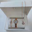 Подарочный набор Dior браслет подвеска часы. Цвет золото, фото 4
