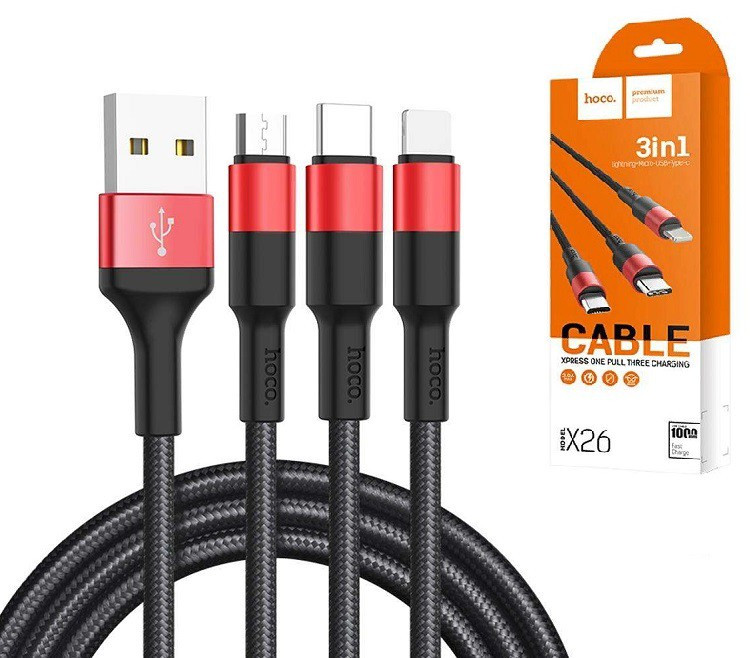 USB кабель Cable 3-in-1 Hoco x26 Xpress Lightning / Micro-USB / USB-C