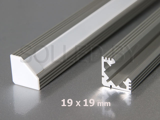 Алюминиевый профиль угловой с экраном 19х19 для LED ленты
