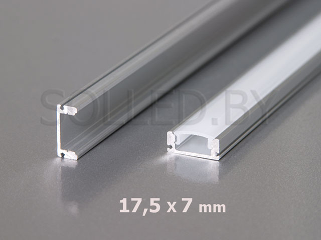 Алюминиевый профиль накладной с экраном 17,5х7 для LED ленты (тип 2)