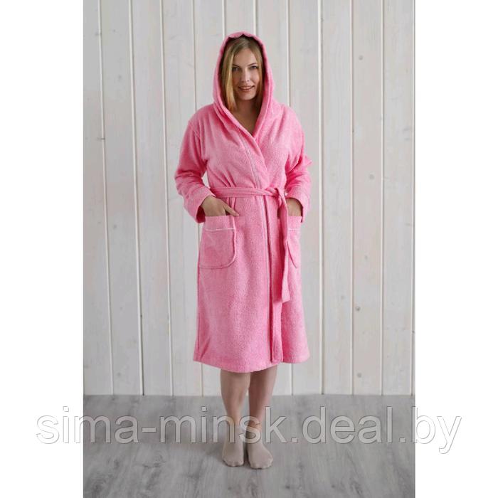 Халат женский с капюшоном, размер 52, розовый, махра - фото 1 - id-p143220006