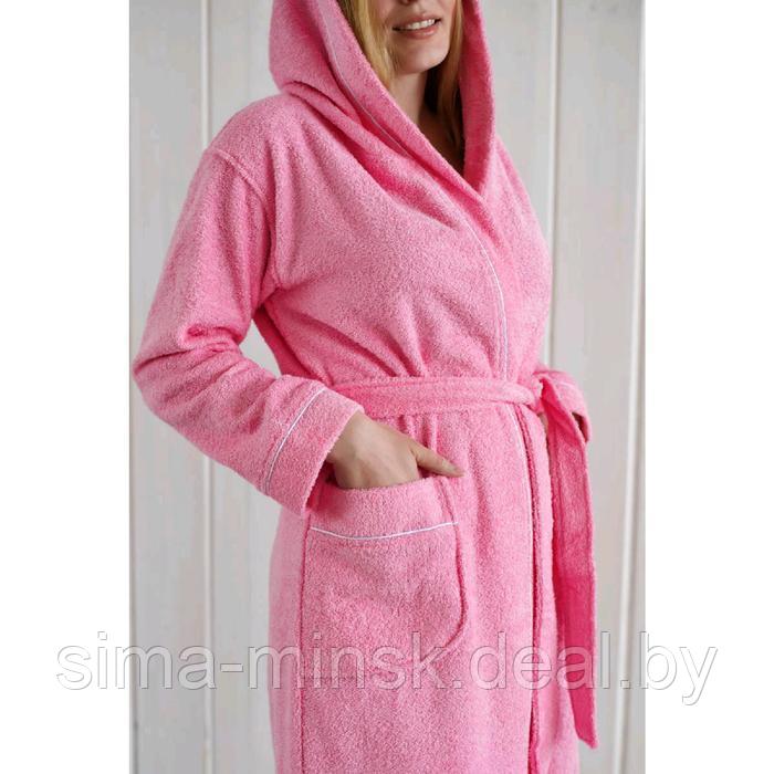 Халат женский с капюшоном, размер 48, розовый, махра - фото 3 - id-p143220040